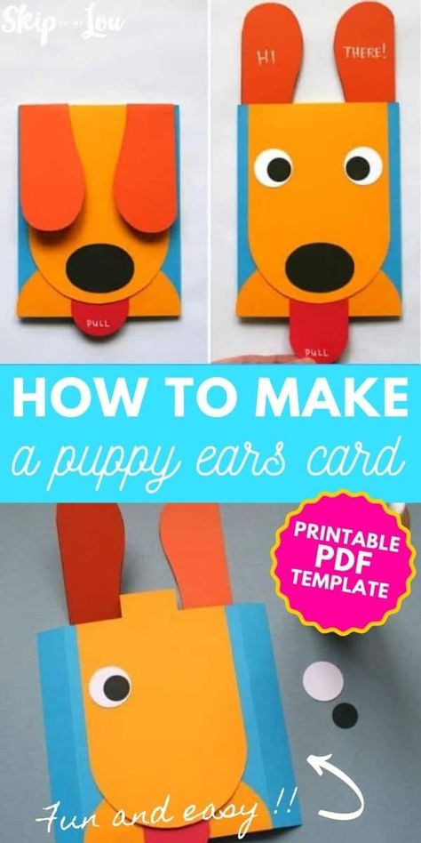 This Puppy Ears Card is an adorable card that is easy to make and a delight to open! Kids will love making and giving this fun card. #card #DIY #Puppy Puppy Crafts For Kids, Easy Cards For Kids, Pets Activities For Kids, Pop Up Cards Diy Easy, Birthday Card Diy Kids, Kids Birthday Cards Handmade, Kids Cards Handmade, Card Making For Kids, Handmade Birthday Card Ideas