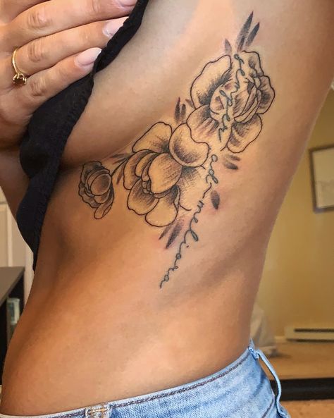 Big Rib Tattoo, Quote Rib Tattoo, Semper Ad Meliora, Ad Meliora, Rib Tattoo Quotes, Stomach Tattoos Women, Rib Tattoos For Women, Hand Tattoos For Girls, Flowers Peonies