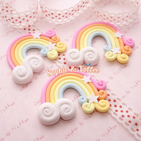 Kawaii Decoden Cabochons Beads Clay Kits Molds by SophieToffeeCo Fondant Tutorial, Polymer Clay Rainbow, Fimo Kawaii, Clay Rainbow, Crea Fimo, Fondant Decorations, Fondant Figures, Cute Polymer Clay, Clay Ornaments