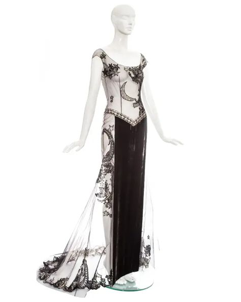 Gianfranco Ferre embroidered tulle and velvet evening dress, fw 1998 For Sale at 1stDibs Insane Fashion, Tulle Evening Gown, Oc Fashion, Fantasy Realm, Dream Wishlist, Printed Silk Skirt, Fancy Outfit, Velvet Evening Dress, Sheer Gown