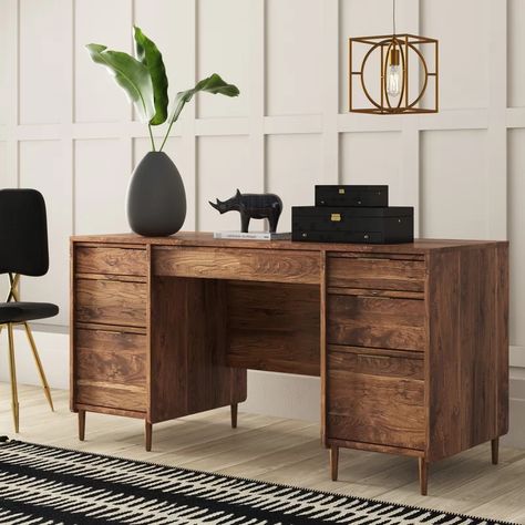 Mercury Row Cutrer Desk & Reviews | Wayfair Modern Office Interiors, Desk Wood, Large Desk, Executive Desk, Wooden Desk, House Renovation, Wood Desk, Modern Desk, Menu Furniture