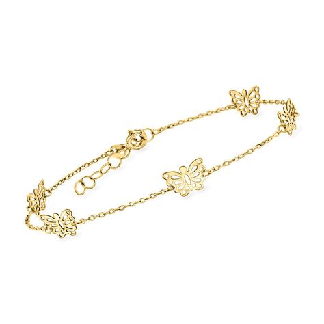 Italian 14kt Yellow Gold Butterfly Station Bracelet. 7" Diamond Anklet, Italian Gold Jewelry, Mixed Metal Bracelets, Pearl Bracelet Gold, Station Bracelet, Pearl Anklet, Mixed Metal Earrings, Mixed Metal Jewelry, Gold Pearl Necklace