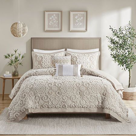 The Harbor House Suzanna Comforter Mini Set is the perfect addition to make your bedroom classically comfortable. Delicately tufted medallions are beautifully showcased throughout this comforter in a gorgeous white, giving your bedroom a soft homey feel.100% Cotton Comforter Set with Tufted 3-Dimensional Chenille Embroidery.Oversized and overfilled for great look and comfort.Set includes comforter and 2 shams.Hypoallergenic polyester filling in the comforter (filling contains no allergens and is Homely Decor, Chenille Embroidery, Bedroom Hacks, Cotton Comforter Set, King King, Harbor House, Favorite Dessert, Cotton Comforters, Ideas Room