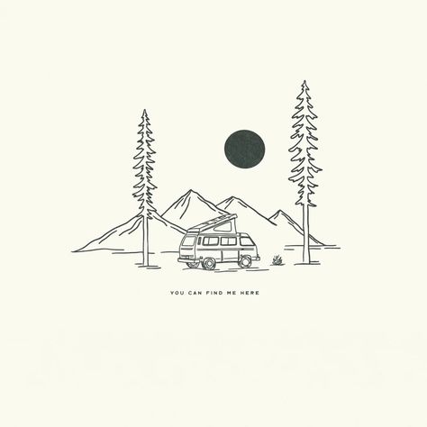 Illustration | Kinsey H Designs Rv Tattoo Ideas, Mini Van Tattoo, Vanagon Tattoo, Caravan Tattoo, Camping Line Tattoo, Van Life Tattoo, Rv Tattoo, Campervan Tattoo Simple, Camper Van Tattoo