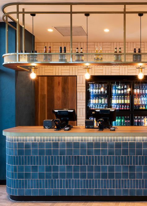 Nando’s Pakenham | Tom Mark Henry Bright Blue Interior Design, Bar Counter Design, Restaurant Bar Design, Mark Henry, Decoration Restaurant, Bar Interior Design, Blue Bar, Counter Bar, Counter Design