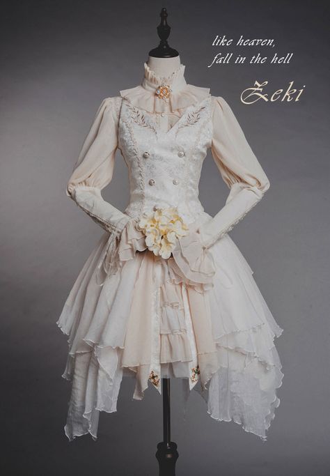 Heaven Clothes, Steampunk Wedding Dress, Ouji Fashion, White Goth, High Waist Skirt, Historical Dresses, Cosplay Outfits, Lolita Dress, Lolita Fashion