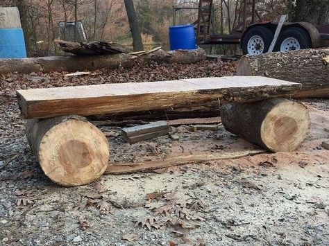 how to make a bench from a log, outdoor furniture, outdoor living, repurposing upcycling, woodworking projects Rustic Outdoor Benches, Log Bench, Log Projects, Wood Bench Outdoor, Rustic Log Furniture, Making A Bench, Rustic Bench, Log Furniture, Wood Logs