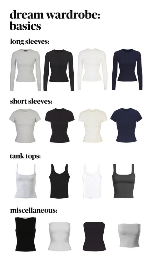 #fashion #dreamwardrobe #capsulewardrobe #basics #tops #longsleeve #shortsleeve #tank #tanktops #tubetops #skims #abercrombie #cleangirl #aesthetic Fashion Capsule Wardrobe, Outfit Inspo Casual, Casual Preppy Outfits, Trendy Outfits For Teens, Everyday Fashion Outfits, Cute Lazy Day Outfits, Weekly Outfits, Vibe Clothes, Stockholm Fashion