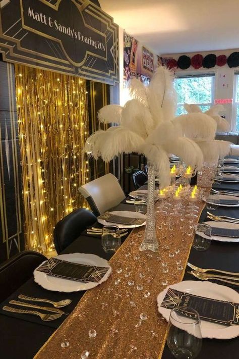 Check out this fabulous Great Gatsby party! The decor is gorgeous! See more party ideas and share yours at CatchMyParty.com Great Gatsby Party Theme Ideas, Great Gatsby Party Sweet 16, Gatsby Table Decorations 1920s Party, 21st Great Gatsby Party, Great Gabsy Party Ideas, The Great Gatsby Table Decor, Grate Gatsby Party Ideas, Great Gatsby Party Table Decor, The Great Gatsby Hoco Theme