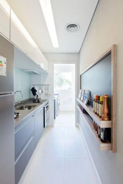 stylish-and-functional-narrow-kitchen-design-ideas0                                                                                                                                                                                 More #smallkitchenideas Long Narrow Kitchen Layout, Narrow Kitchen Layout, Narrow Kitchen Design, Long Narrow Kitchen, Long Kitchen, Galley Kitchens, Narrow Kitchen, Small Kitchen Decor, Design Your Kitchen