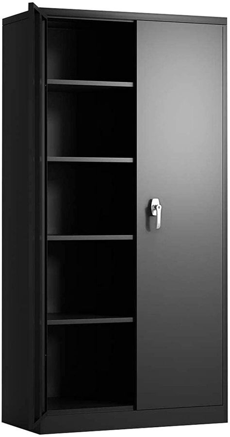 Black Metal Storage Cabinet with Locking Doors, Lockable 72" Tall Steel Cabinets with 4 Adjustable Shelves, Great for Garage, Home, Office (36.2 x 18.1 x 72) Black Storage Cabinet, Garage Warehouse, Locking Storage Cabinet, Metal Storage Cabinet, Storage Cabinet With Doors, Home Office Garage, Steel Storage Cabinets, Office Patio, Garage Kitchen