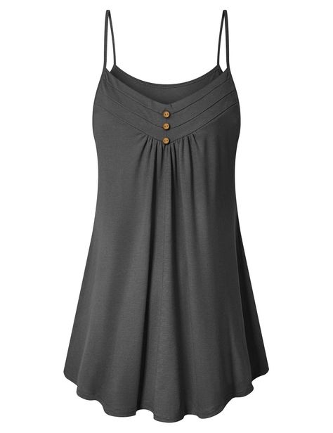 PRICES MAY VARY. 💃【Design】：Spaghetti Strap(Unadjustable) /Pleated Front/ Button V Neck /A-Line Flare Tank Top /Basic Simple Cami for Casual Summer Wear/Women Summer Tops/plus size tank tops for women 💃【Feature 1】：The tunic with pleated bust design can stresses you a sexy breast,flattering to your curves.The straps are unadjustable but stretchy to fit any body types. 💃【Feature 2】：Swing hemline long enough to cover your hips.This strappy tunic camisole features stacked v neckline with three woo Hipster Fashion, Sundresses Women, Suspender Dress, Navy And Green, Fashion Colours, Cotton Style, Colorful Fashion, Stylish Women, Summer Women