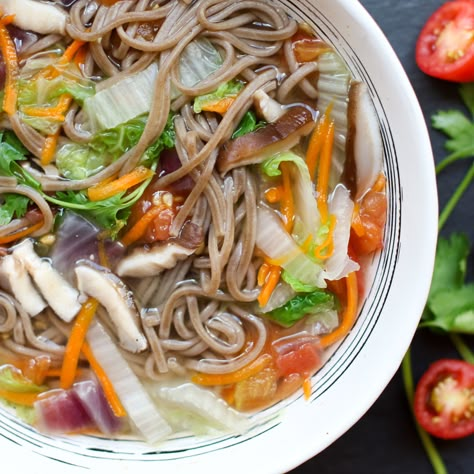 Soba Noodle Soup Recipe Healthy Soba Noodles, Soba Noodle Soup, Vegan Broth, Heathy Eats, Soba Noodles Soup, Plant Recipes, Broth Soup, Daily Dozen, Plant Based Soups