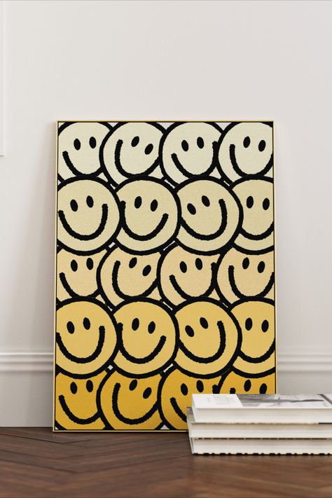 Yellow Gradient Preppy Smiley Face Print, Apartment Decor Aesthetic, Maximalist Wall Poster Preppy Smiley Face, Apartment Decor Aesthetic, Smiley Face Print, Yellow Gradient, Maximalist Wall, Maximalist Wall Art, Funky Wall Art, Funky Home Decor, Face Print