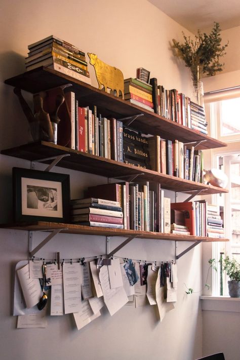 On The Wall Book Shelves, Bookshelf Wall Aesthetic, Boaxel Bookshelf, Bookshelf Over Desk, Book Shelves Over Bed, Wall Hanging Book Shelves, Wall Shelf Over Desk, Vintage Wall Bookshelf, Home Made Bookshelves