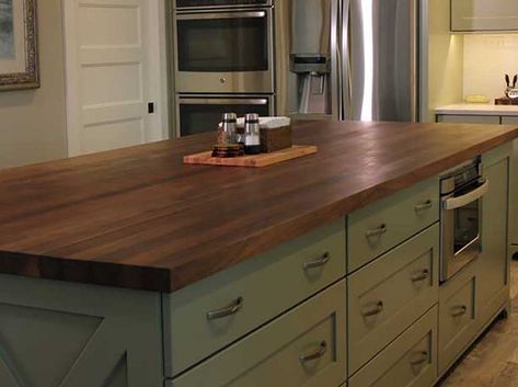 Walnut Butcher Block Island, Ikea Butcher Block Countertops, Wood Island Countertop, Walnut Kitchen Island, Butcher Block Kitchen Island, Butcher Block Island Kitchen, Ikea Kitchen Island, Butcher Block Kitchen, Black Kitchen Island