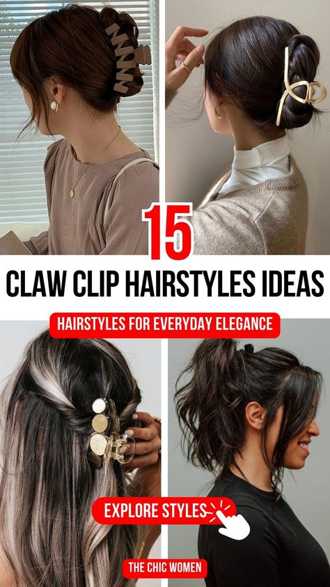 Top Claw Clip Hairstyles for Every Hair Length Long Bob Claw Clip, Clawclips Hairstyles For Long Hair, Updos With Claw Clips Long Hair, Claw Clips For Long Thick Hair, Long Hair Claw Clip Styles, Hair Clip Claw Hairstyles, Perfect Claw Clip Hairstyle, Elegant Clip Hairstyles, Cute Ways To Wear Claw Clips