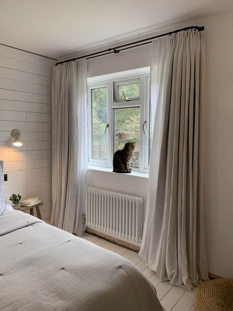 Curtains Poles Ideas, Ikea Double Curtain Track, Curtains For French Windows, Curtains Long Windows, Cottage Window Curtains, Two Layered Curtains, Long Curtains In Bedroom, Double Pole Curtains, Curtains Double Doors