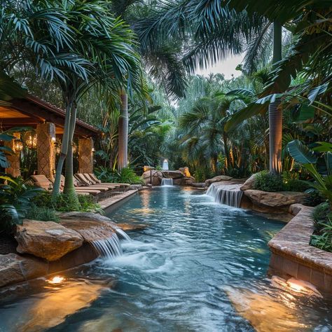 Tropical Homestead, Big Pool, Castle House Design, Dream Backyard Pool, Lakeside Resort, Big Pools, Lazy River, Tropical Pool, Dream Pools