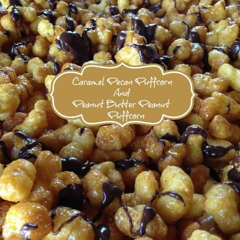 Puffcorn Recipes, Caramel Puffed Corn Recipe, Puffed Corn Recipes, Caramel Puff Corn, Puff Corn, Corn Puffs, Popcorn Treats, Corn Snacks, Popcorn Snacks