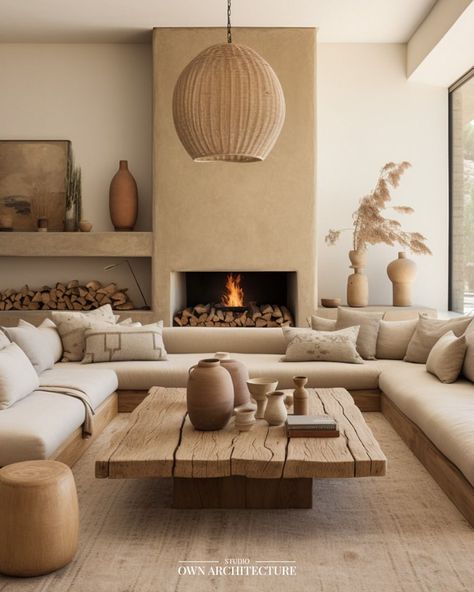 Ibiza Living Room Inspiration, Ibiza Interior Design Living Rooms, Ibiza House Style, Ibiza Decor Interiors, Ibiza Home Style, Wabi Sabi Living Room Inspiration, Wabisabi Living Rooms, Desert Modern Interior Design, Beige Interior Living Room