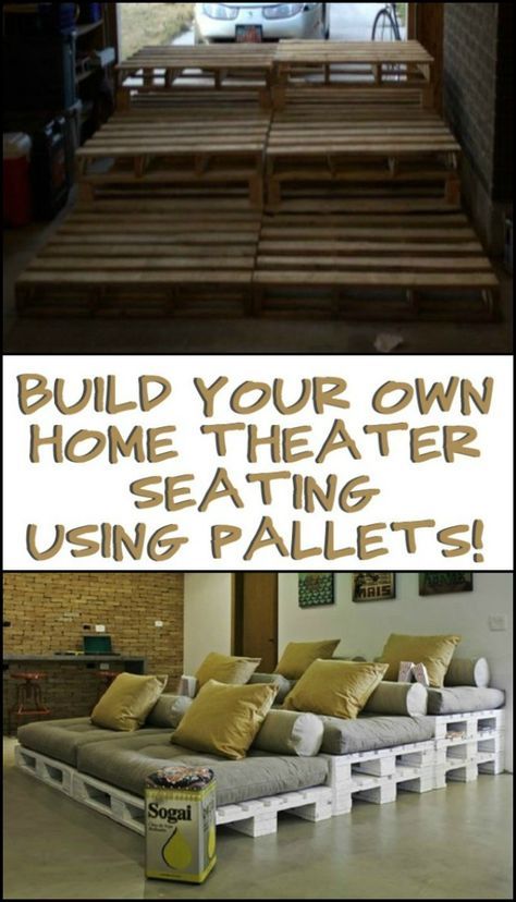 Have Your Own Cinema at Home By Building a Pallet Movie Theater Sofa! Cinema At Home, Build Your Own Home, Movie Theater Rooms, Theater Sofa, Zimmer Diy, Built In Sofa, Theater Room Design, Movie Room Decor, Home Cinema Room