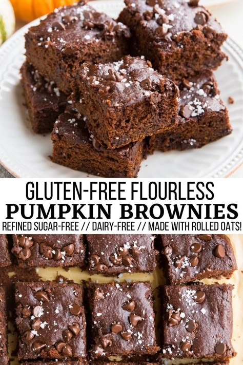 Gluten Free Pumpkin Desserts, Healthy Brownie, Sugar Free Brownies, Brownie Recipes Healthy, Pumpkin Brownies, Sans Gluten Sans Lactose, Gluten Free Sweets, Gluten Free Dairy Free Recipes, Dairy Free Dessert