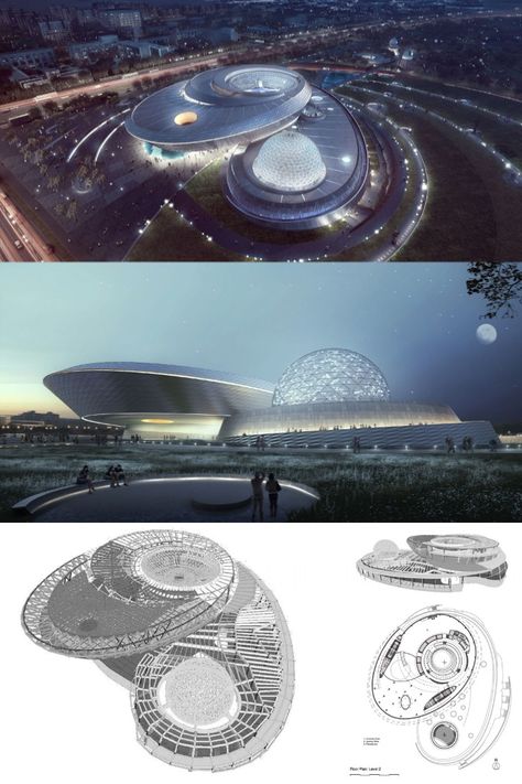 Planetarium Architecture, Space Building Concept, Building Concept, Reflecting Pool, Space Museum, Football Stadium, Football Stadiums, Look At The Stars, Design Strategy