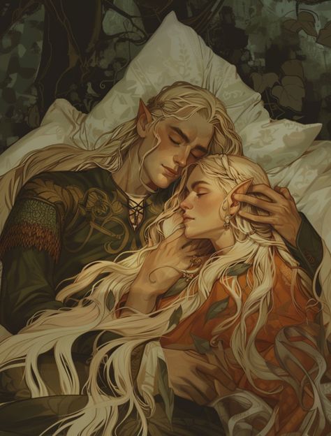 Long Haired Couple, Pregnant Elf Fantasy Art, Elf Couple Art, Elven Couple, Male Faerie Art, Pregnant Elf, Dnd Couple, Elven Aesthetic, Dragon Family