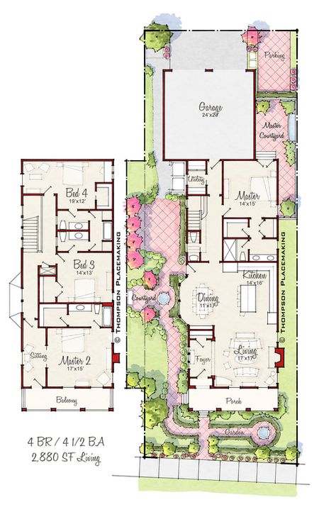 Garden House Floor Plan, House With Greenhouse Attached Floor Plans, Conservatory Floor Plan, Interesting House Plans, Unique House Floor Plans, Sims 4 Shotgun House, Unique Home Layout, New Orleans House Plans, House Plans With Courtyard