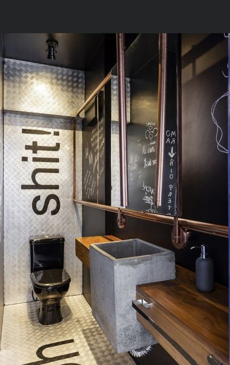 Casa Rock, Industrial Sink, Industrial Bathroom Design, Industrial Toilets, Miami Apartment, Industrial Cafe, Industrial Style Bathroom, Copper Bathroom, Industrial Style Decor