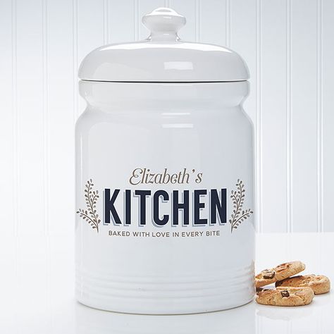 Personalized Cookie Jar - Her Kitchen Personalized Cookie Jar, Cookie Jar Gifts, Cookies Personalized, Snowman Cookie Jar, Cricut Gifts, Christmas Cookie Jars, Dog Treat Jar, Buy Cookies, Diy Gifts For Mom