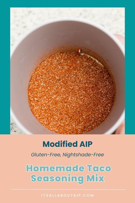 Make Chili-Free Latin-American Favorites with this Modified AIP Homemade Taco Seasoning Mix Recipe! It’s  free of paprika and chili powders but still packed with flavor. You can still spice up your meals while staying true to your dietary needs!  #GlutenFree #NightshadeFree Aip Taco Seasoning, Taco Seasoning Mix Recipe, Roasted Plantains, Aip Diet Recipes, Homemade Taco Seasoning Mix, Taco Seasoning Mix, Fajita Bowls, Taco Seasoning Recipe, Low Histamine