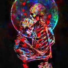 Dark Love Artwork, Soulmates Painting, Faith Hope Love Tattoo, Skeleton Artwork, Twin Flame Art, Skeleton Love, Love Artwork, Flame Art, Dark Love