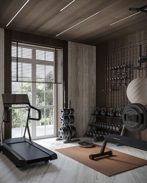 GYM CONCEPT IN A COUNTRY HOUSE :: Behance Gym In House, Small Home Gym Design, Home Gym Design Luxury, Sport Room, Gym House, Mini Home Gym, Home Gym Basement, Home Gym Inspiration, Small Home Gym