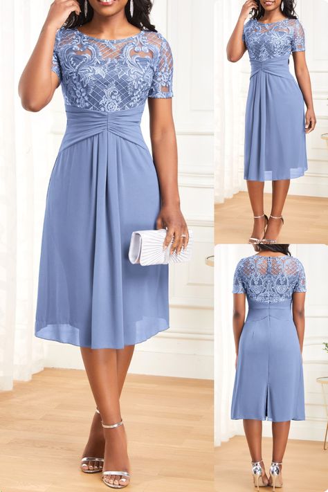 Step into elegance with Rosewe’s Lace Patchwork Light Blue Boat Neck Dress. Perfect for any party, this midi dress features exquisite lace and patchwork details, a chic boat neck, and ruched accents for a touch of sophistication. Comes with 1 dress that promises to make you the star of the evening. 🎉👗  #RoseweFashion #ElegantStyle #PartyDress #LaceDetailing #PatchworkPerfection #BoatNeckBeauty #MidiDressLove #ShortSleeveChic #RuchedDesign #LightBlueElegance Formal Dresses With Sleeves, Blue Boat, Boat Neck Dress, Sciatic Nerve, Lace Patchwork, Nerve Pain, Boat Neck, The Star, Party Dresses