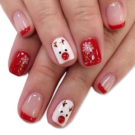 Fake Acrylic Nails, Xmas Nail Art, Short Fake Nails, Nagel Tips, Manicure Tips, French Tip Acrylic Nails, Fake Nails With Glue, Xmas Nails, Christmas Nail Designs