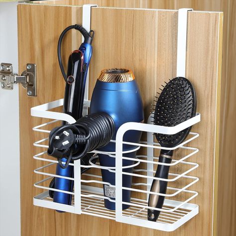 Adjustable Height - Hair Tool Organizer White Bathroom Organizer Hot Styling Tools Storage for Hair Dryer, Flat Iron, Curling Iron, Hair Straightener Blow Dryer Holder, Hair Tool Organizer, Hair Tool, Hair Dryer Holder, Bathroom Tray, Wall Mounted Cabinet, Bathroom Countertops, Accessories Holder, Hot Tools