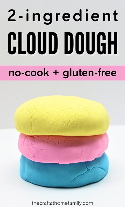 Looking for an easy play dough alternative that won’t dry out your child’s skin? This 2-ingredient cloud dough requires nothing but cornstarch and baby lotion. It’s no-cook, gluten-free and super soft—and best of all, it only requires only a couple minutes to make! Follow this easy recipe to find out how to make the best DIY cloud dough using lotion or conditioner, and give it as an alternative to play dough for kids with gluten intolerances. This 2- to 3-ingredient dough is great for ... Cloud Dough Recipe 2 Ingredients, Diy Cloud Dough, Cloud Dough Recipe, Gluten Free Playdough, Easy Play Dough, Soft Play Dough, Moon Dough, Cloud Dough Recipes, Easy Playdough Recipe