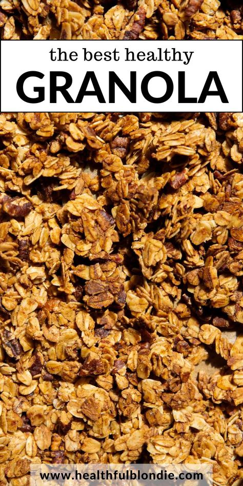 Introducing the ultimate healthy granola recipe! It's sweet, salty, chunky, nutty, and made without refined sugars. This gluten-free and dairy-free homemade granola is perfect for meal prep, breakfast, yogurt bowls, or snacking anytime! Gf Granola Recipe, Soft Granola Recipe, No Sugar Granola Recipe, Granola Recipe Without Honey, Home Made Granola Recipe, Healthy Gluten Free Granola, 100 Days Of Real Food Granola, Homemade Granola With Honey, Low Sugar Granola Recipe