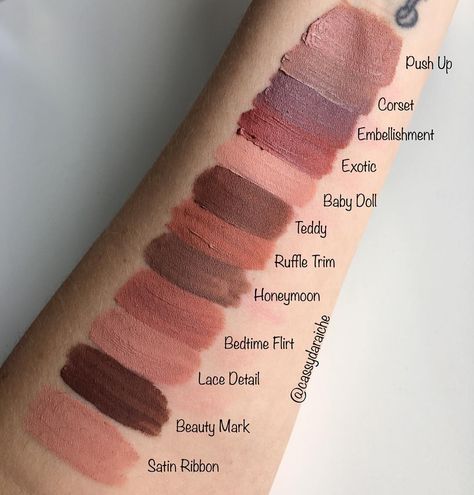 364 Likes, 28 Comments - Cassy (@cassydaraiche) on Instagram: “Swatches of NYX Lingerie @nyxcosmetics @nyxcanada #nyxcosmetics #nyxlingerie…” Nyx Lingerie Lipstick, Lipstick Colours, Nyx Lip Lingerie, Nyx Lingerie, Diva Makeup, Lip Combos, Lipstick For Fair Skin, Nyx Lip, Nyx Lipstick