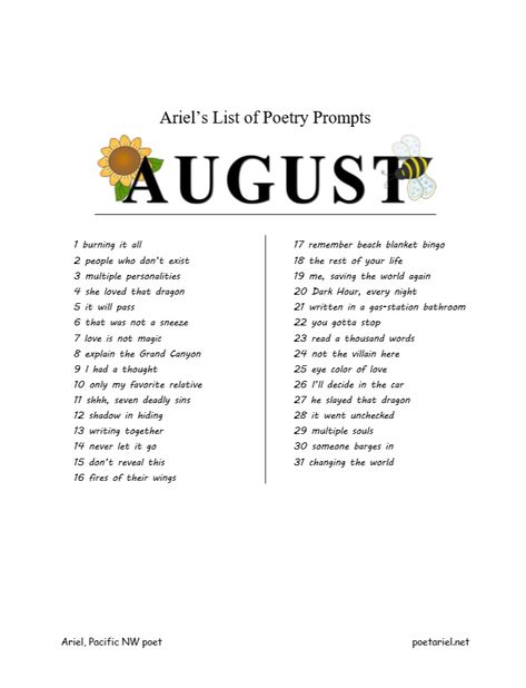 July Poetry Prompts, August Poetry Prompts, August Writing Prompts, Dark Poetry Prompts, August Poem, Song Prompts, August Poetry, Poem Prompts, Poem Writing Prompts