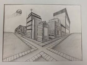 Students created these imaginary cities using only rulers, and pencils.  I showed them how to construct buildings in two point perspective. ... Two Point Perspective City, 2 Point Perspective City, Linear Perspective Drawing, 2 Point Perspective Drawing, Perspective Drawings, Two Point Perspective, Perspective Lessons, Less Talk, 1 Point Perspective