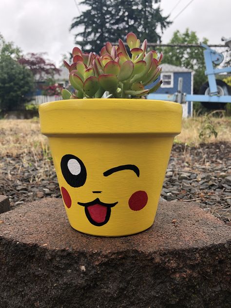 Cute Flower Pot Painting Ideas Easy, Easy Pot Painting Designs, Pot Plant Painting Ideas Easy, Painting Ideas On Pots Easy, Pokemon Flowers, Painted Flower Pots Easy, Flower Pot Painting Ideas For Kids, Flower Pot Painting Ideas Easy, Kids Painting Flower Pots