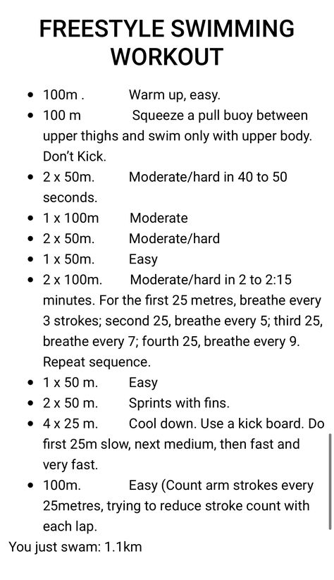 Easy Beginner Swim Workouts, Swim Team Workouts High School, Swim Training For Beginners, Swim Routine Pool Workout, Swimming Program Training, 1 Hour Swim Workout, Swim Workouts To Get Back In Shape, Freestyle Swim Workout, Swimmer Workouts In Pool