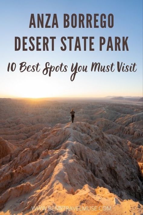 All of the best things to do in Anza Borrego Desert State Park, California. From the best sunrise spot, canyons, sculptures and stargazing spots, this list will help you plan an epic trip to one of the most incredible state parks in California! #AnzaBorrego Anza-borrego Desert State Park, Borrego Springs Ca, Land Formations, Anza Borrego State Park, Best Weekend Trips, Borrego Springs, 1 Day Trip, Anza Borrego, San Diego Vacation