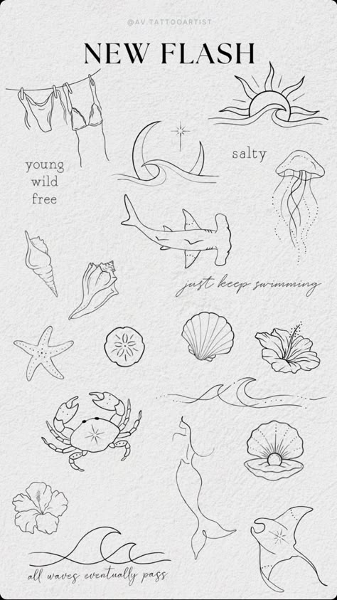 Beachy Tattoos, Small Girly Tattoos, Tiny Tats, Ocean Tattoos, Small Pretty Tattoos, Petite Tattoos, Beach Tattoo, Śliczne Tatuaże, Tattoos Henna