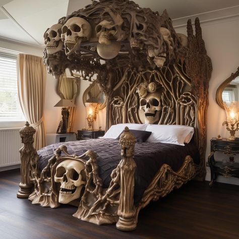 Day Bed Room, Cozy Kitchen Ideas, Skull Bedroom, Garage Door Ideas, Skull Furniture, Best Bedroom Ideas, Bloom House, Door Decor Ideas, Gothic Decor Bedroom