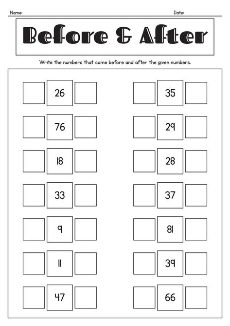 Improve your child's math skills with our Before and After Numbers Worksheets designed for Grade 1 students. Practice identifying and sequencing numbers with engaging activities that make learning fun and effective. Equip your child with essential math skills today! #MathWorksheets #NumberSkills #Grade1Learning #beforeafternumbers After And Before Numbers Worksheet, After And Before Numbers Activities, Before Number Worksheet, Before And After Numbers Worksheets, Number Sequencing Activities, Before And After Worksheets, Before And After Numbers, Sequencing Numbers, Easy Math Worksheets