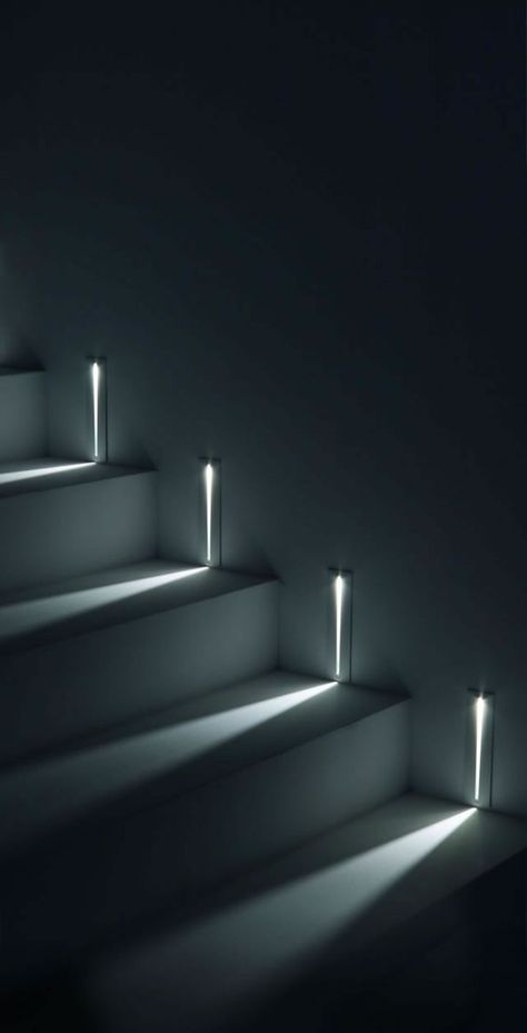 Light beams mark the way on a staircase Освещение В Прихожей, Staircase Lighting Ideas, درج السلم, Led Stair Lights, Stairway Lighting, Stair Lights, Staircase Wall, Recessed Wall Lights, Staircase Lighting